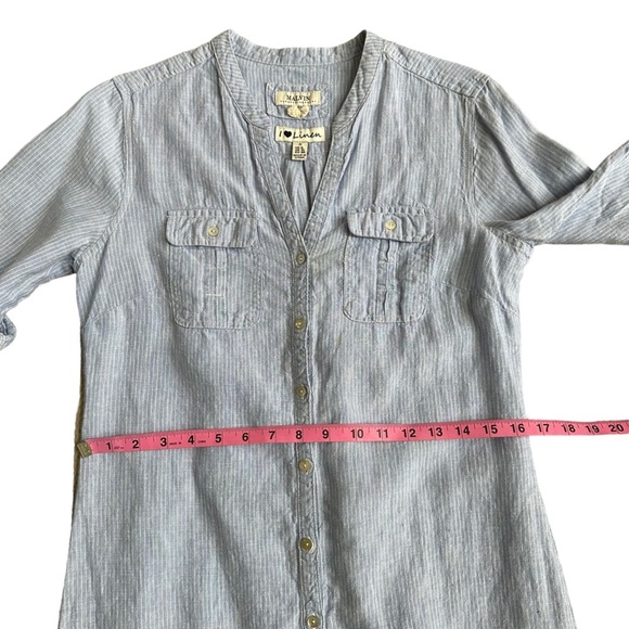 Malvin Hamburg Germany Blue Stripe Linen Shirt Dress Size: 6 Small - Picture 8 of 12
